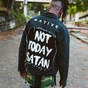 Native Supply Not Today Satan Black Denim Jacket, size Small